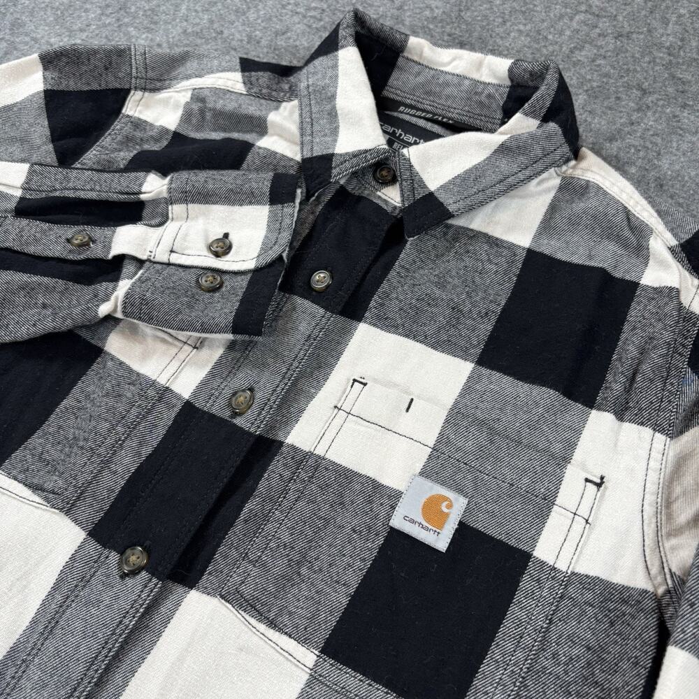 Carhartt Rugged Flex Shirt Womens M Black White Plaid 104974 Relaxed Fit